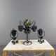 Set of three lamps in bronze and polychrome Murano glass, 20th century