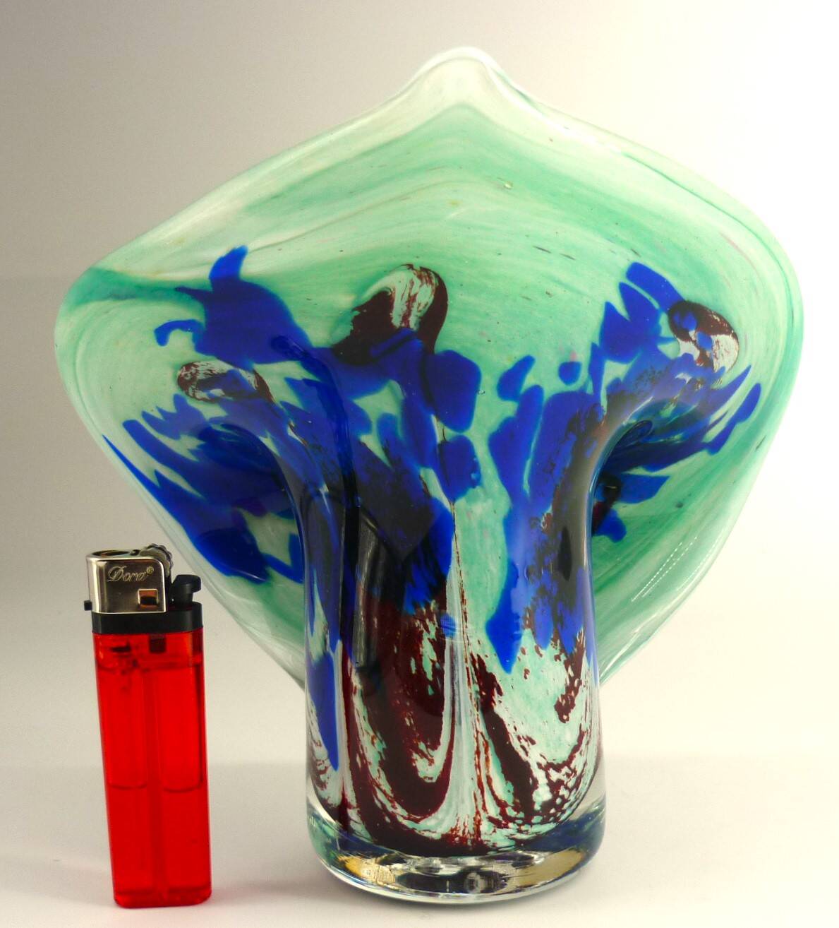 Vase, blown glass, inclusions, large neck, signed Jean Michel Gauthier 2005