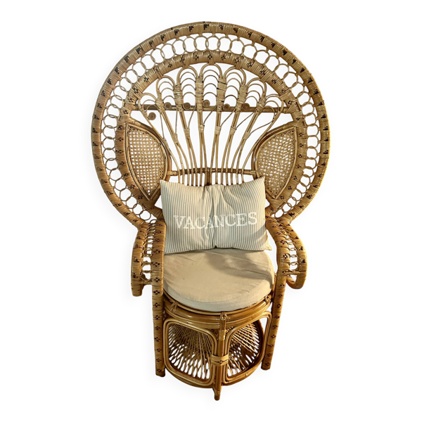 Fauteuil Emmanuelle vintage d’origine – Rotin – Modèle rare – Très bel état
