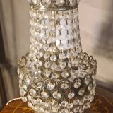 Bronze and brass table lamp 40x20 with crystal glass pendants from the 1940s to 1950s