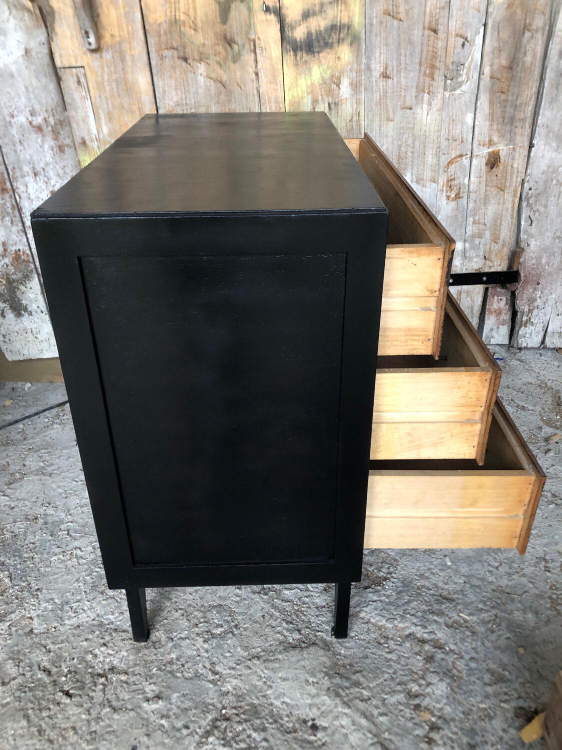 Black wood chest of drawers + 3 vintage black drawers #a143