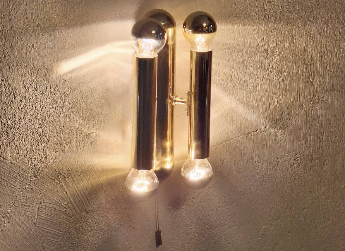 Mid century pair of Italian 4-light brass wall lamps, 1960s