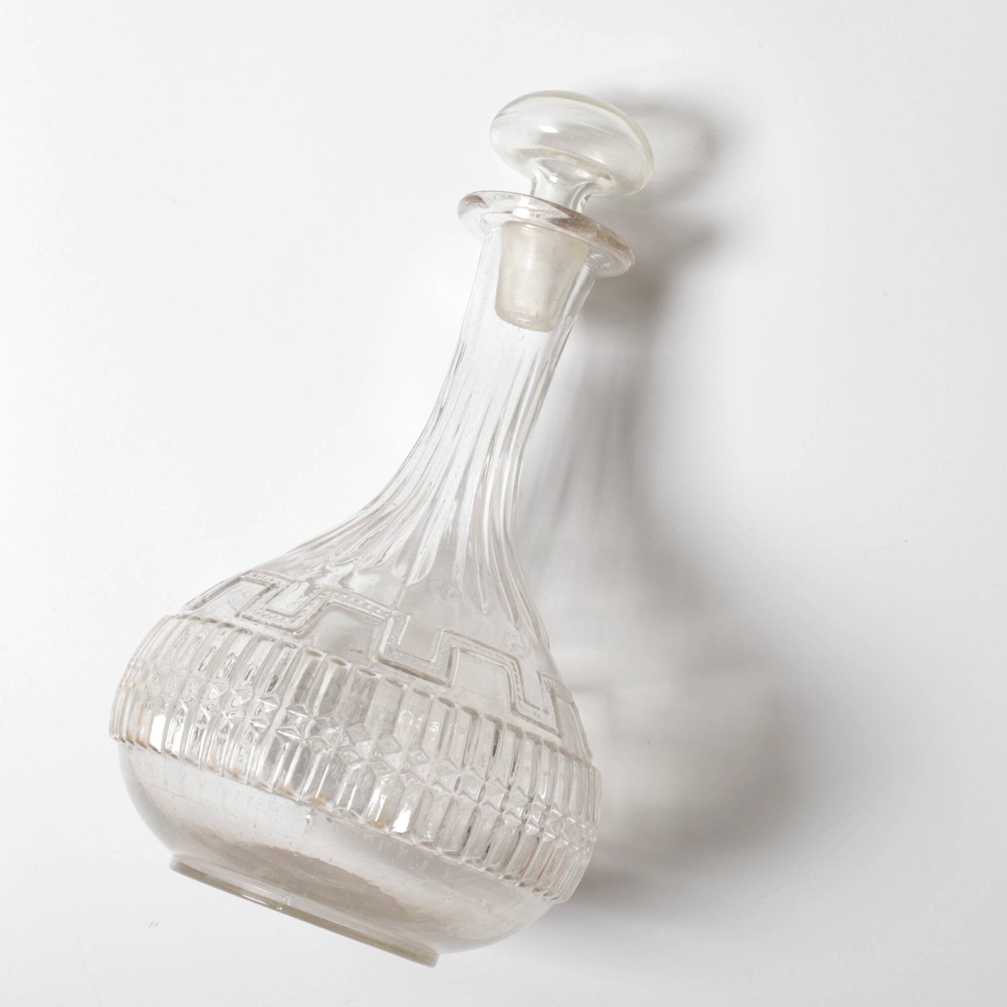 Glass Decanter / Mid-century Patterned Wine Carafe / Empoli / Italy / 1950s