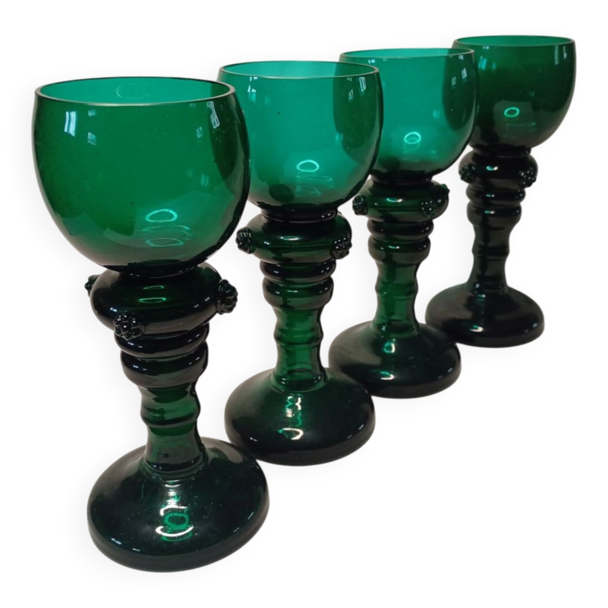 Antique Green Glass Tall Roemer Set of 4