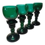 Antique Green Glass Tall Roemer Set of 4