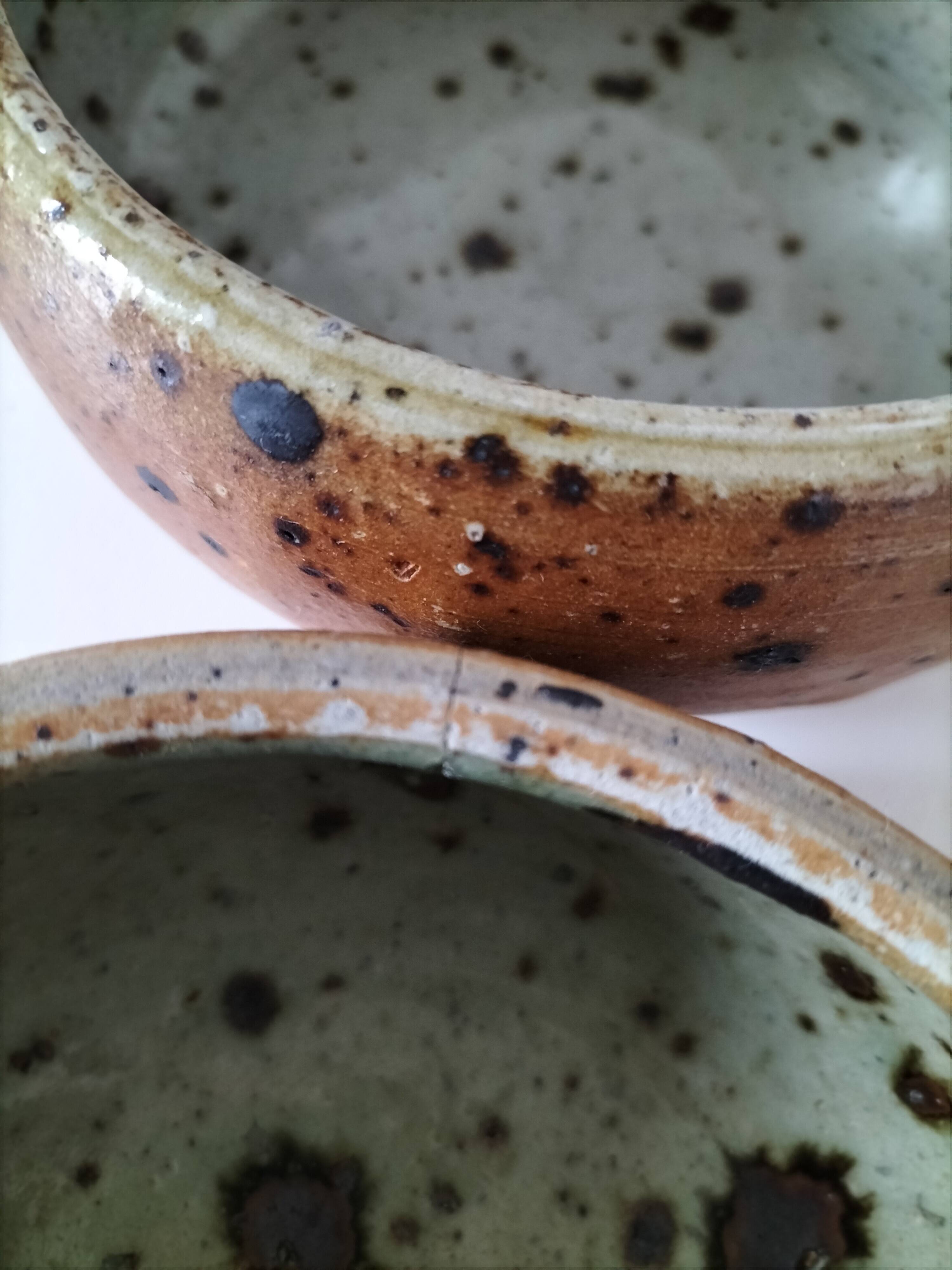 4 glazed pyrite stoneware bowls from the 70s