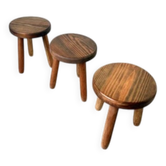 Set of 3 tripod stools in beech, 1960s.