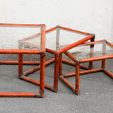 Rattan and glass side tables