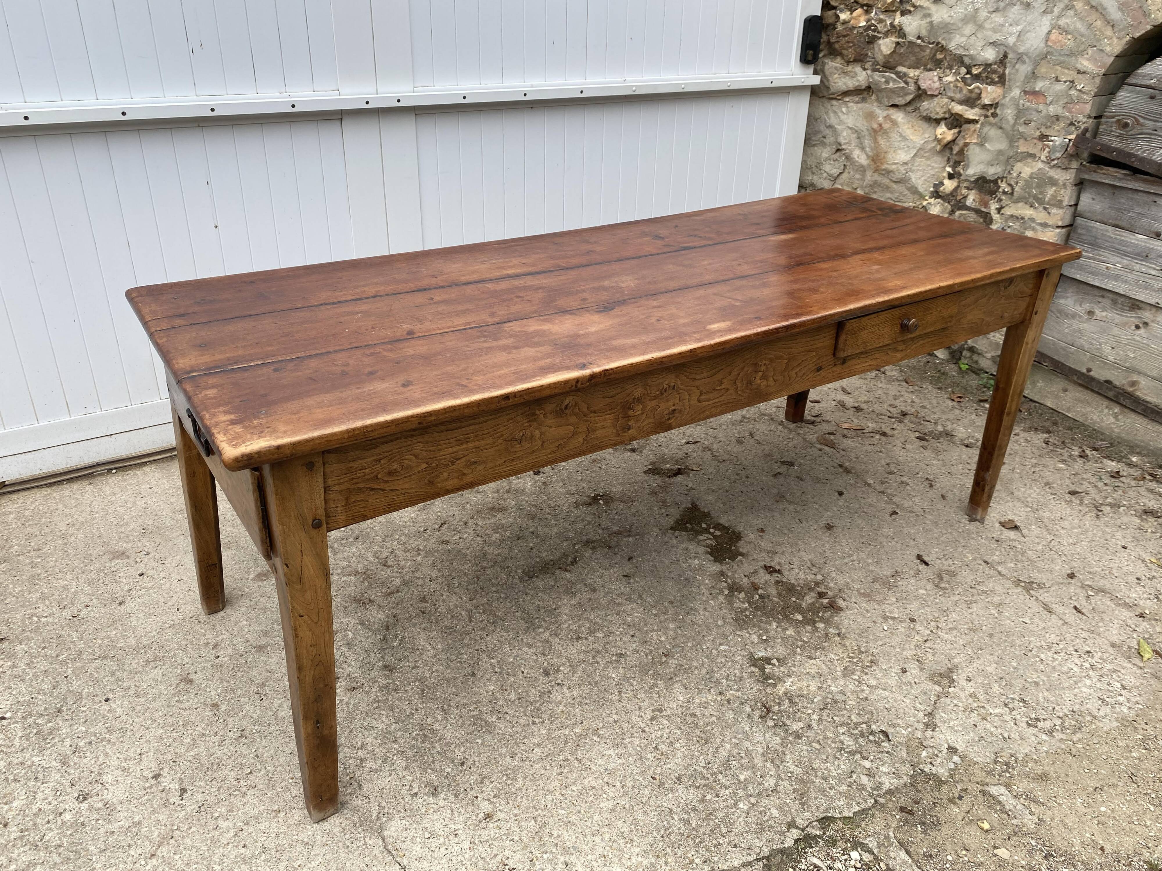 Solid wood farmhouse table with 2 drawers, 1900