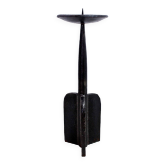 Large brutalist cast iron candle holder
