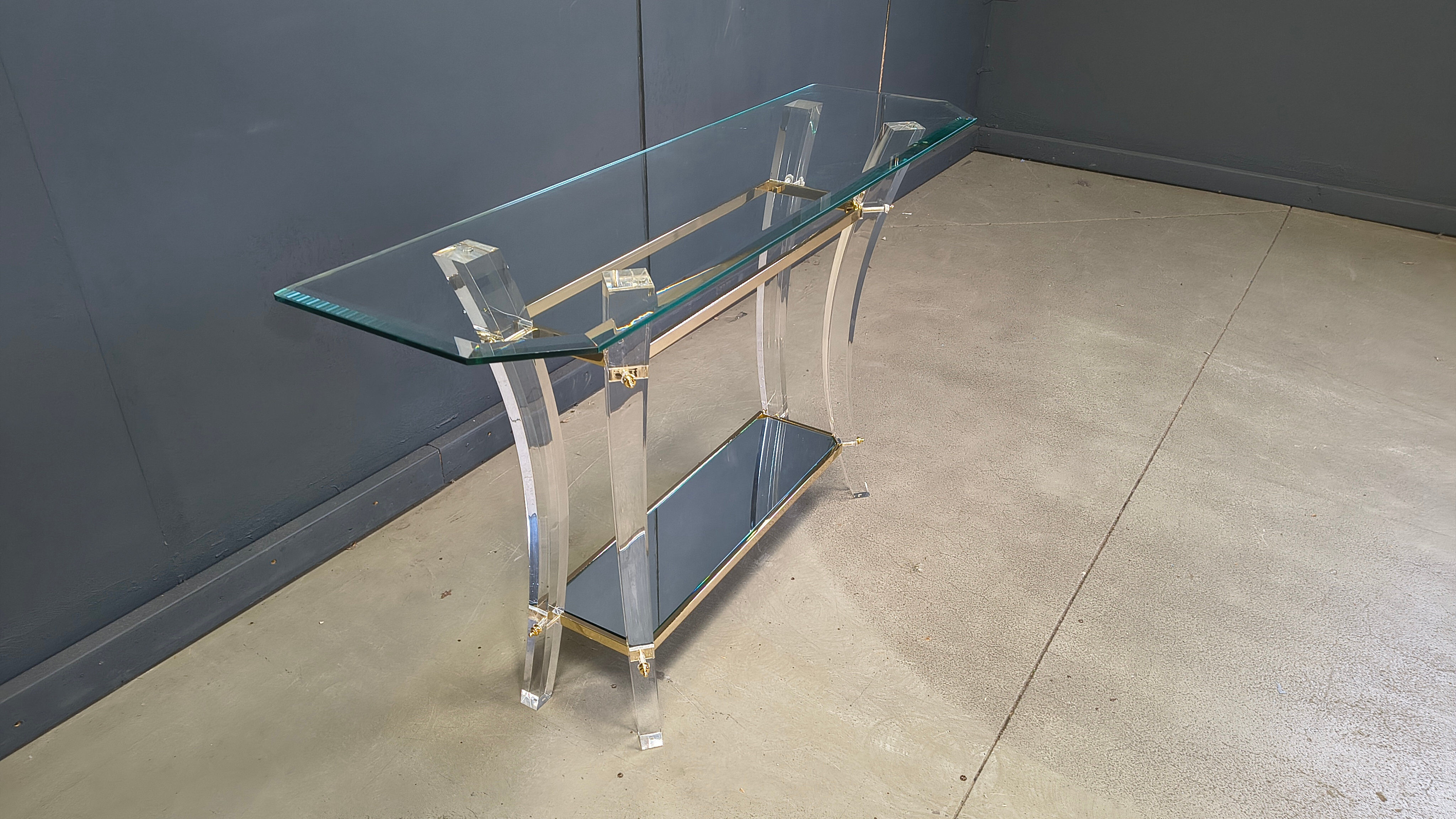 Brass and lucite console table, 1970s