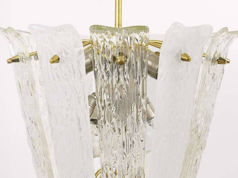 J.T. Kalmar Mid-Century Brass and Textured Glass Suspension Basket, Austria, 1950s