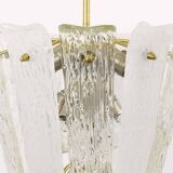 J.T. Kalmar Mid-Century Brass and Textured Glass Suspension Basket, Austria, 1950s