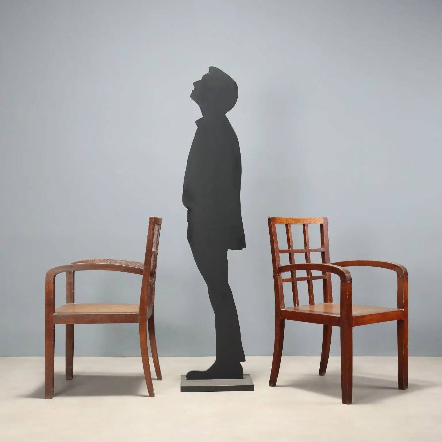 Pair of antique Art Deco armchairs in oak, Italy, 20th century