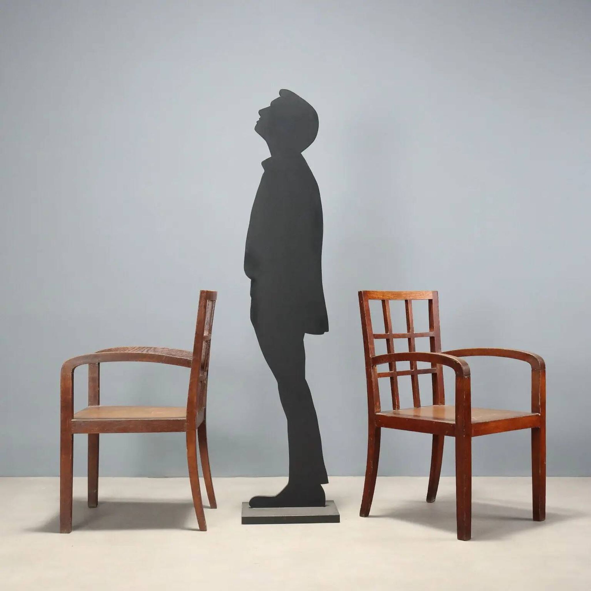 Pair of antique Art Deco armchairs in oak, Italy, 20th century