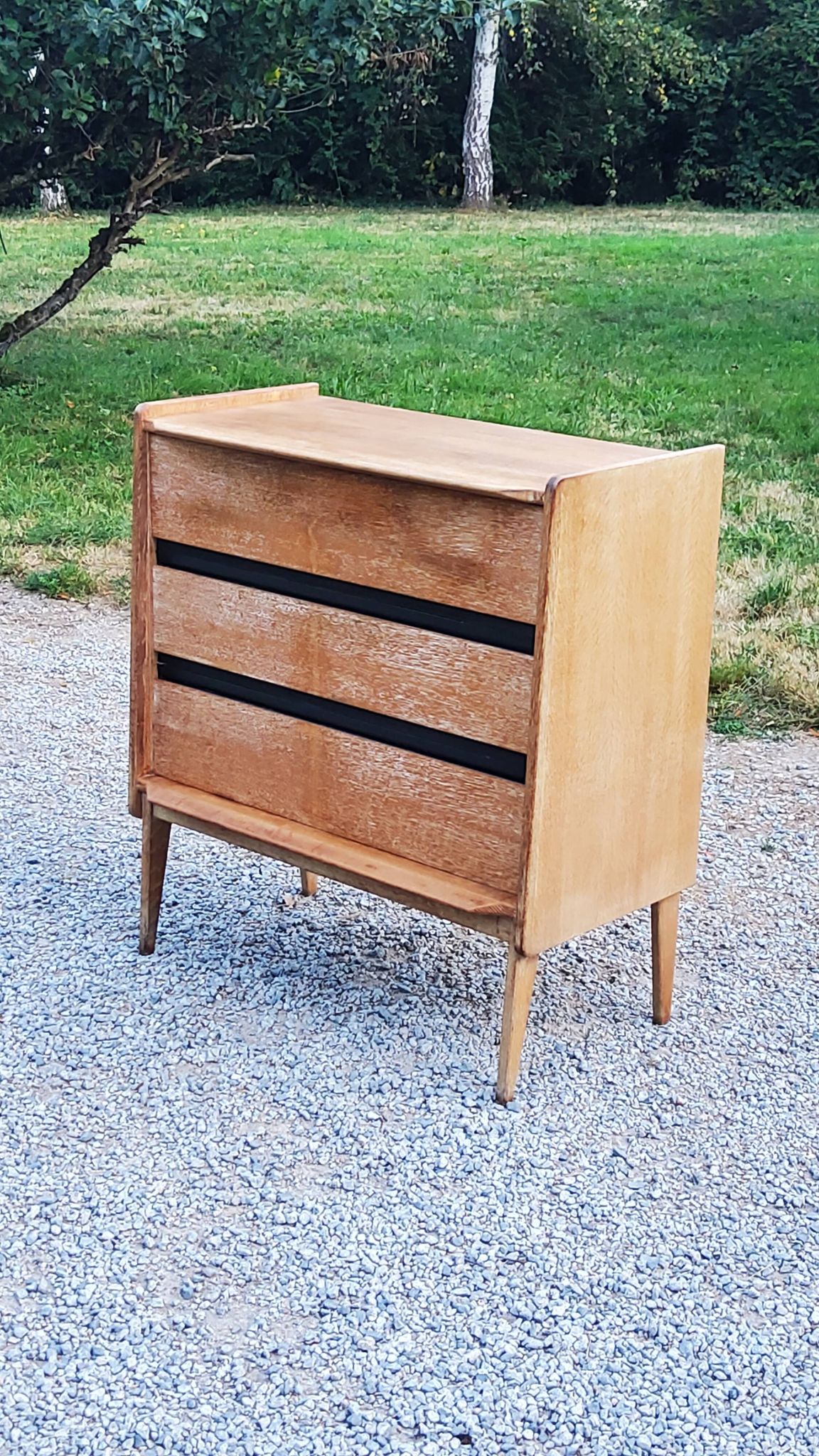 Vintage Gérard Guermonprez chest of drawers with 3 compass feet from the 50s