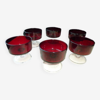 6 Coupes vintage Luminarc couleur Rubis