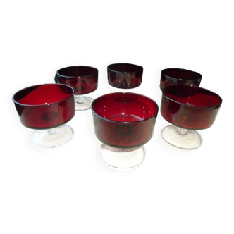 6 Coupes vintage Luminarc couleur Rubis