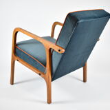 Original vintage armchair, restored, ocean blue velvet, 1960s