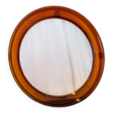 Miroir rond vintage en plexiglas orange Space Age 1970