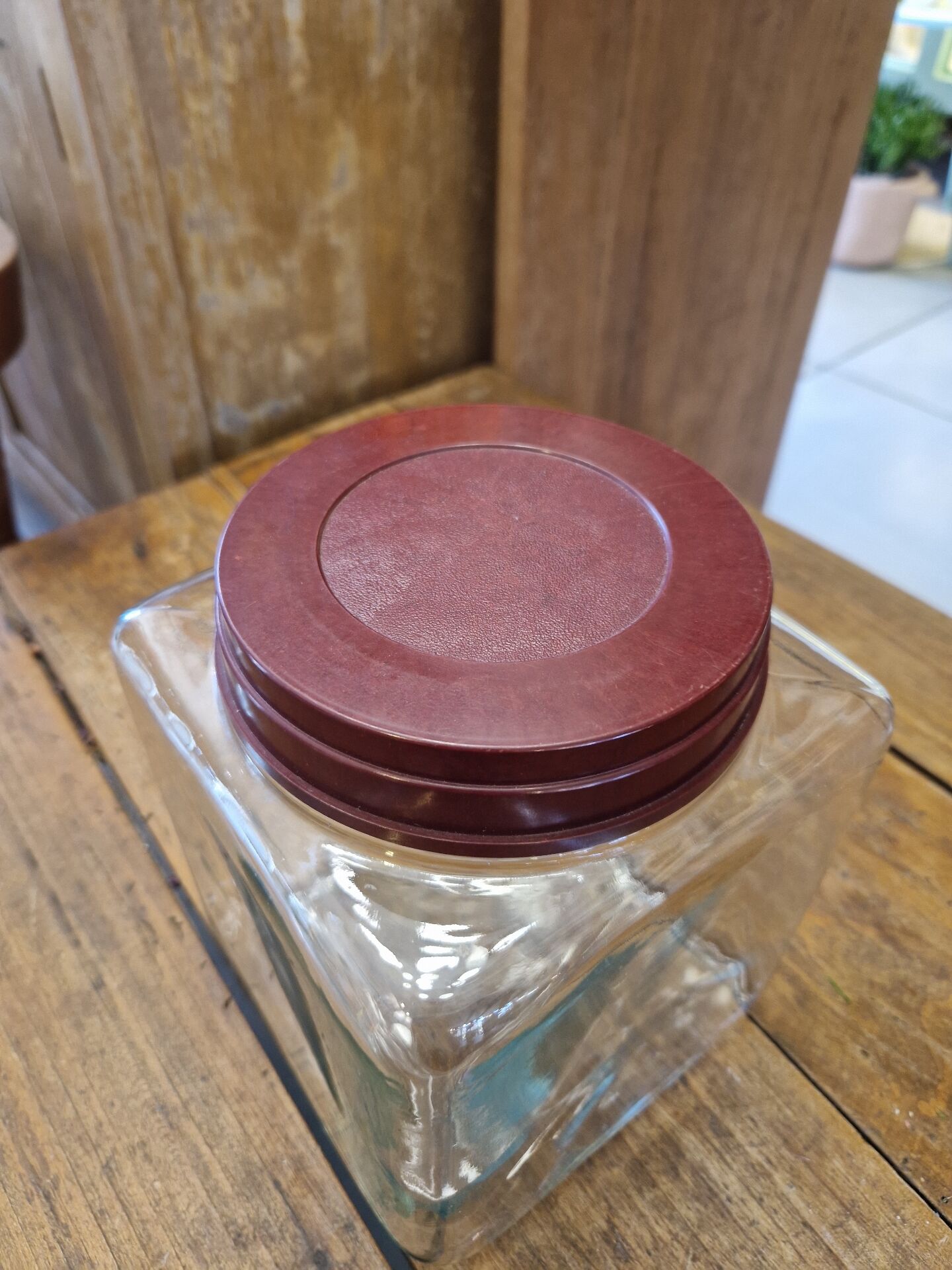 Ancient moulded glass jar with bakelite lid 20th century