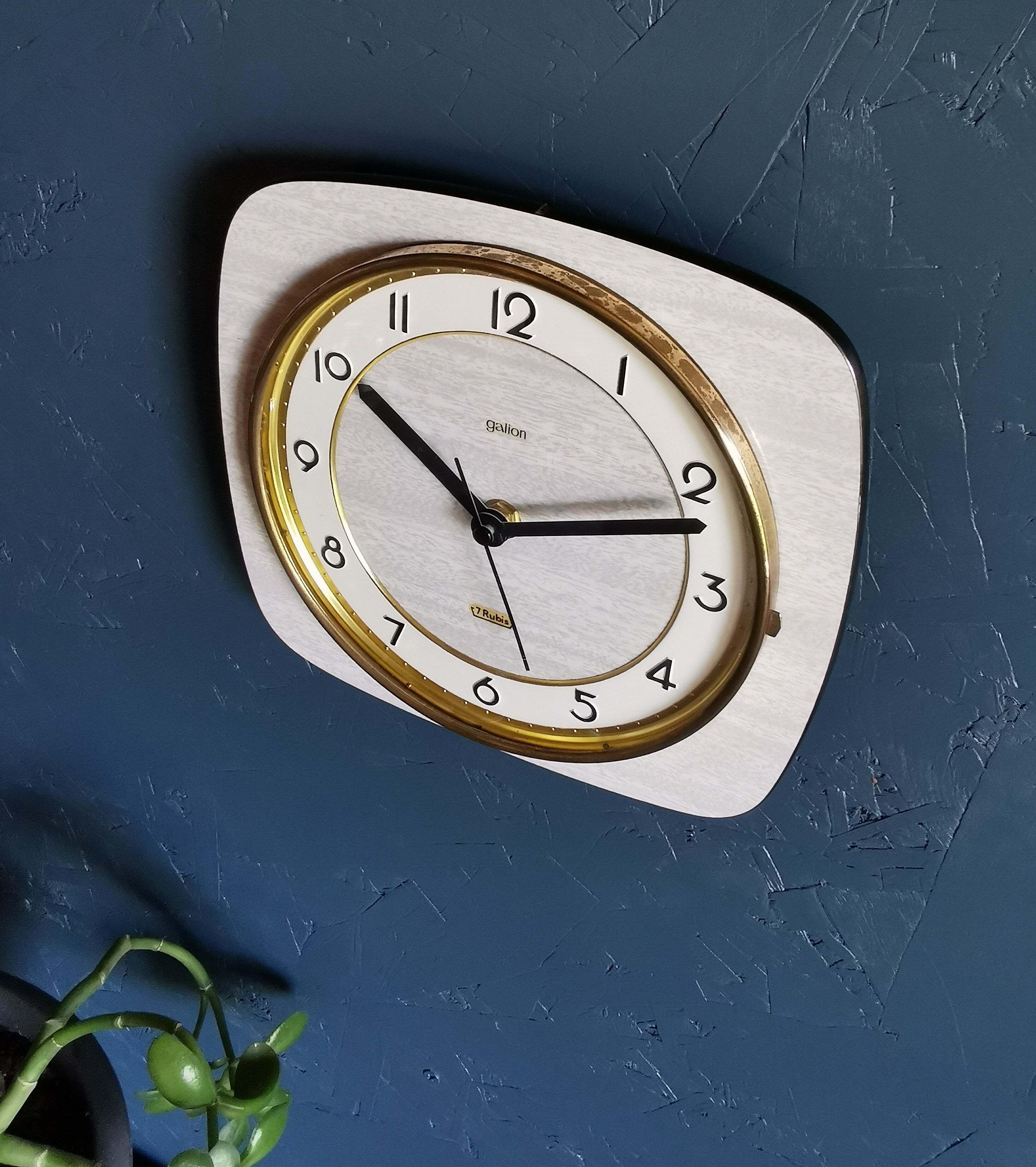 Vintage formica clock rectangular silent wall clock "Gray Galion"