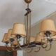 Vintage chandelier in gilded brass, chromed metal and plexiglass from the 1950s