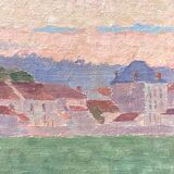 Oil painting representing a village signed and dated 1921
