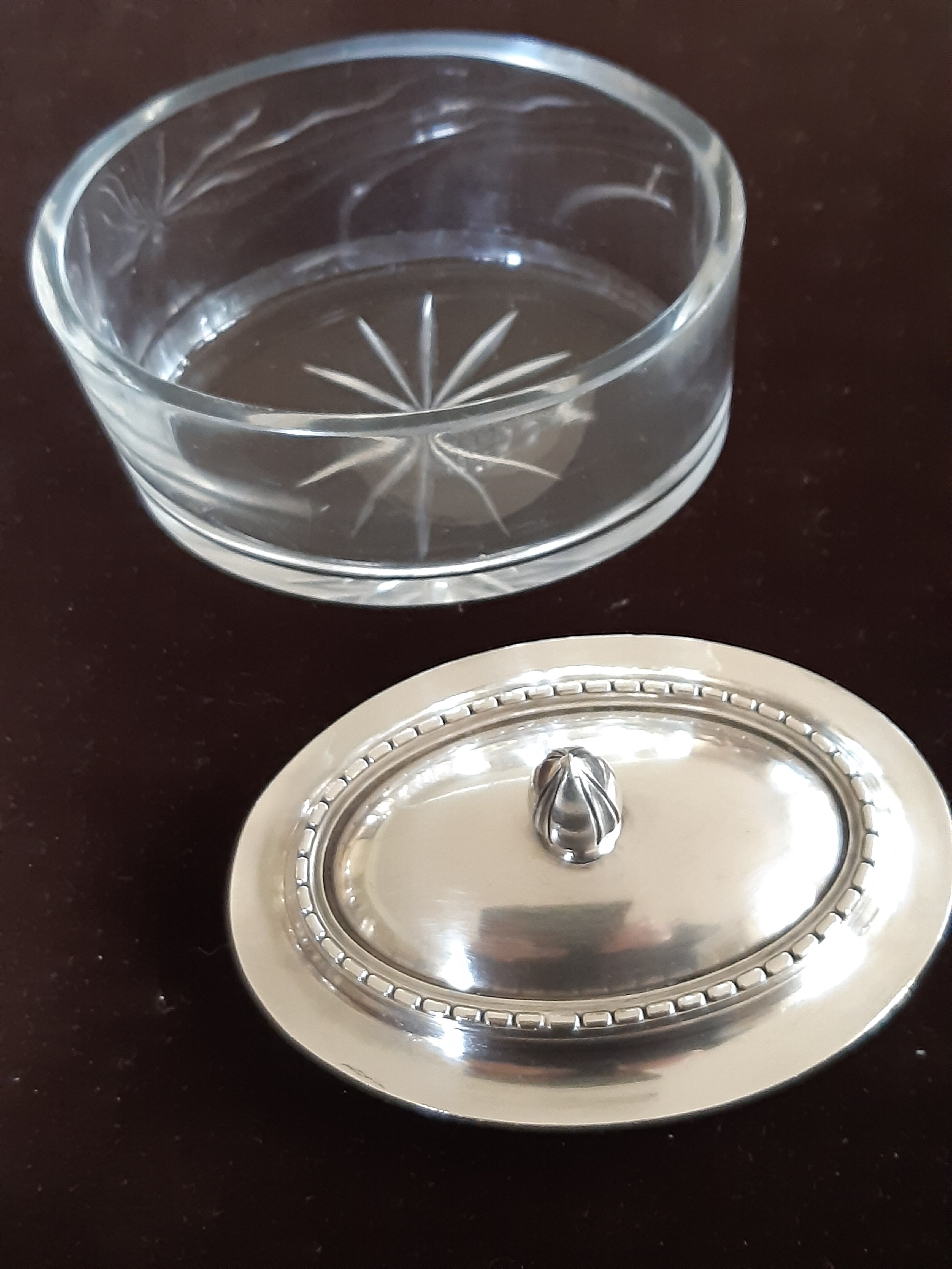Crystal and silver metal box