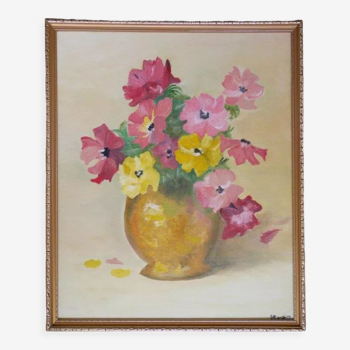 Tableau jaune bouquet de fleurs (anémones)