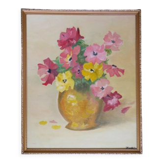Tableau jaune bouquet de fleurs (anémones)