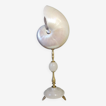 Nautil / Nautilus Pearly, Brass Base and White Marble (19th century) H: 36 cm | PlaceOdidity