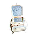 Art nouveau jewelry box, 5 beveled crystal walls and brass