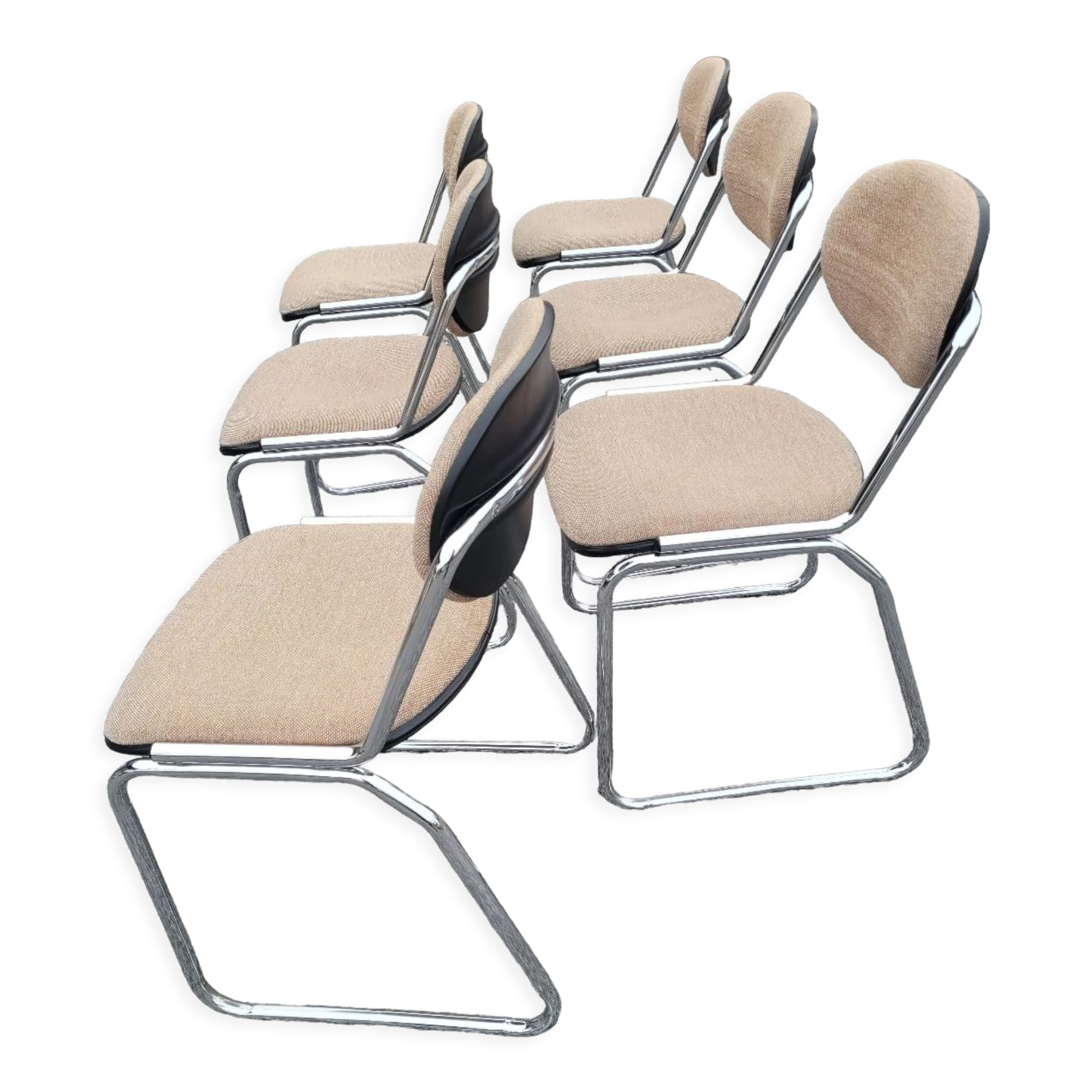 6 chaises de bureau vintage pied chromé dessus tissus