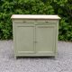 Renovated old Parisian buffet – Clay Green Envie & wooden top – 99 cm