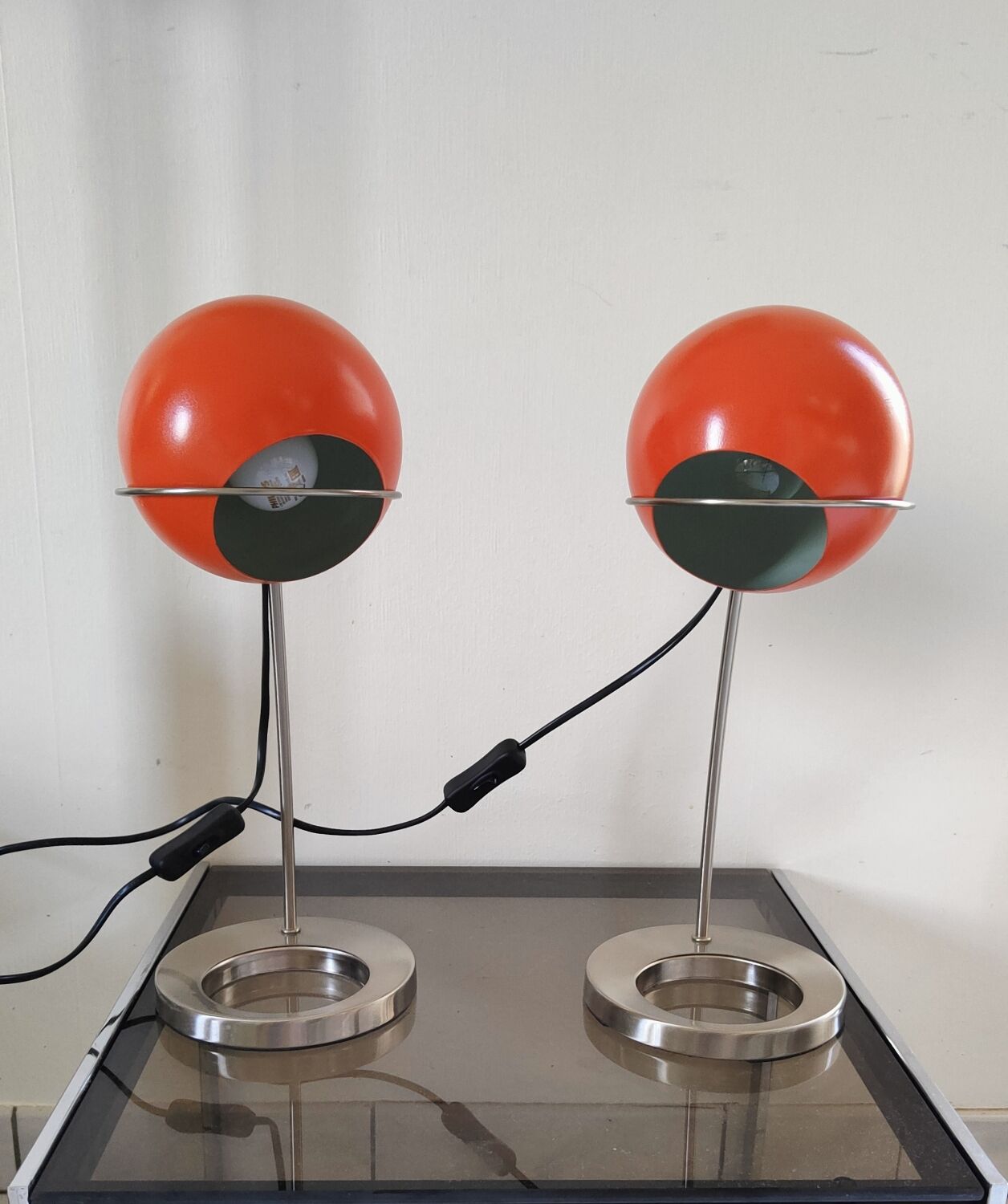 Set of lamps eyes ball orange 1990