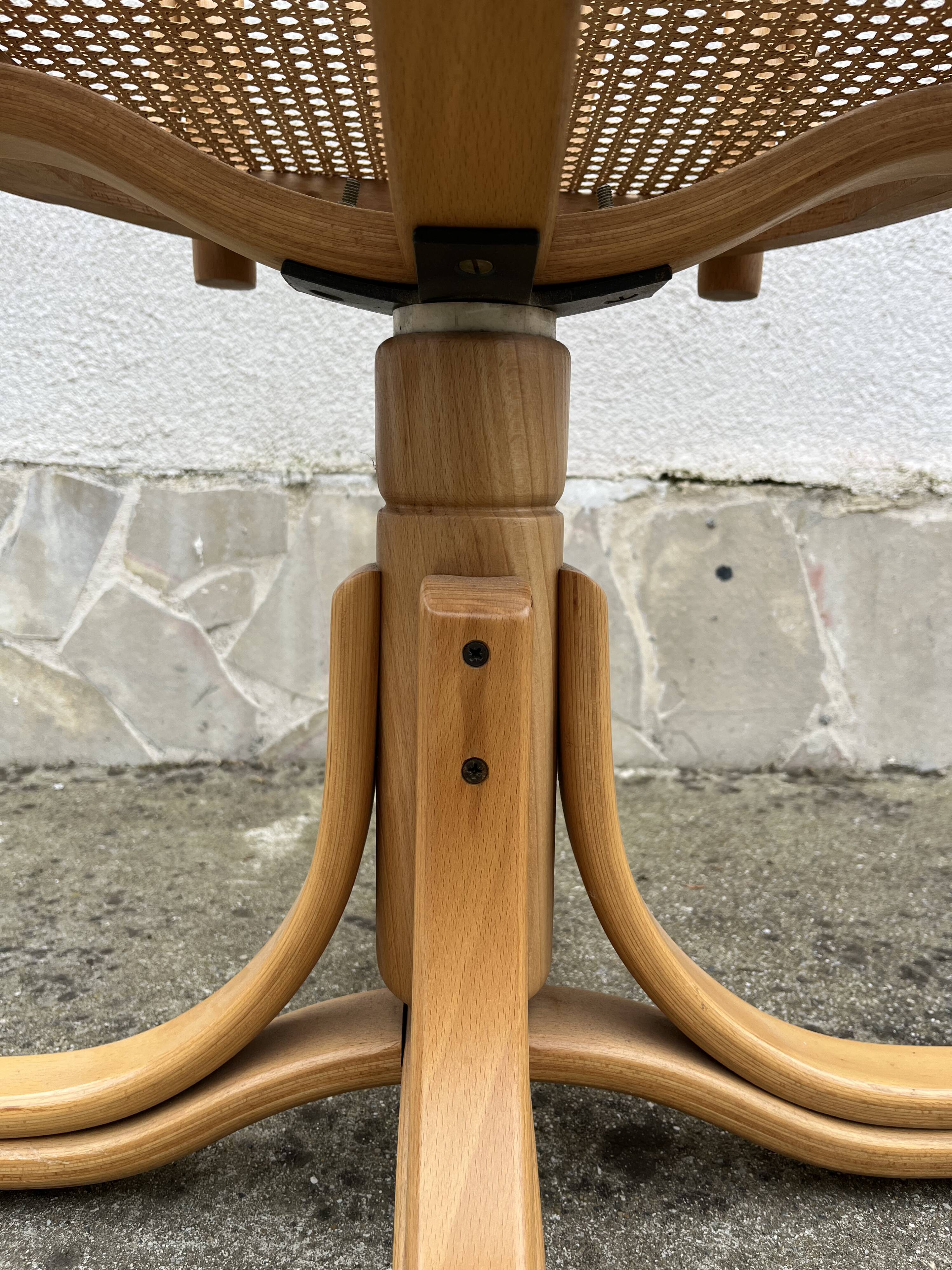 Vintage Thonet style swivel office chair – bent wood & cane