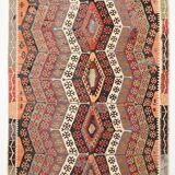 6x12 Multicolor Orientel Kilim Rug, Handmade Wool Kilim Rug, 185x350Cm
