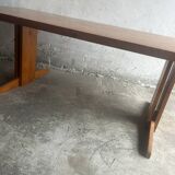 Brutalist Honey-Brown Pine Trestle Dining Table,  1970s France