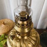 Large gilded brass oil lamp
