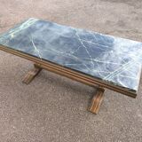 Wood and green marble coffee table