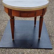 French hot water bottle table in Louis XVI style (1890); marble top and bronze gallery