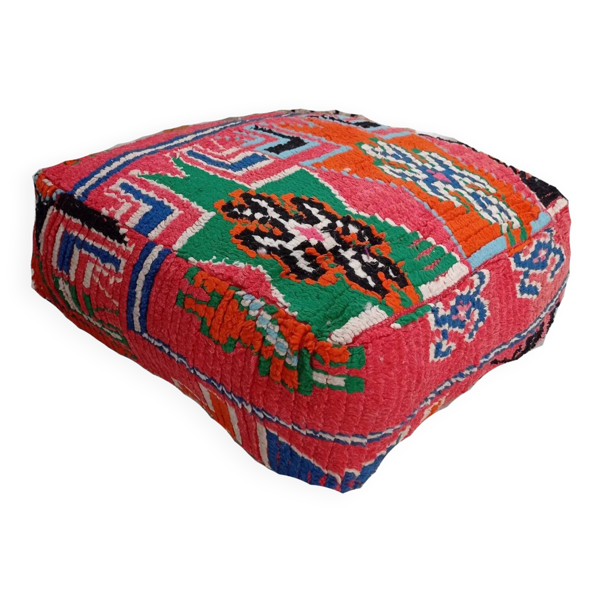 Handmade Berber pouf in wool 60 X 60 X 20 CM