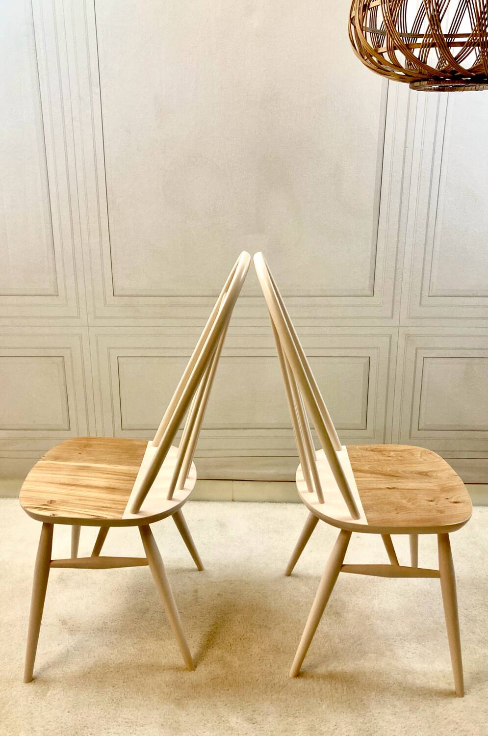Renovated vintage Ercol Quaker chairs – cream white shade