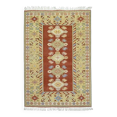 Tapis vintage turc Oushak fait main rouge et jaune, années 1970