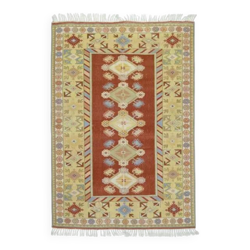 1970s Vintage Turkish Oushak Handmade  Red Yellow Area Rug 152x223