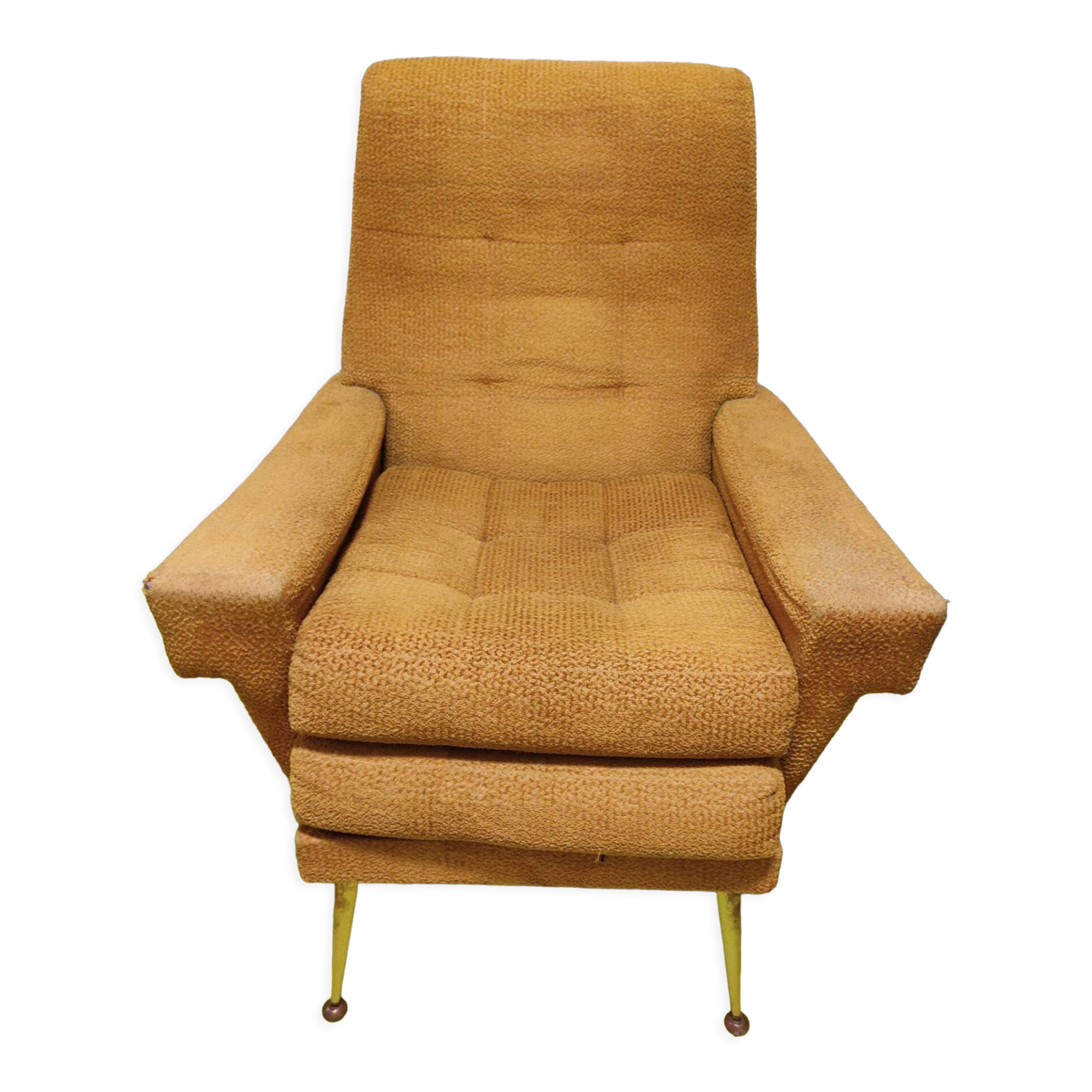 Old velvet heating chair on metal legs