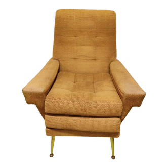Old velvet heating chair on metal legs