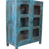 Old display case in Burmese teak with original blue patina