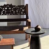 Black solid mango side table (monoxyle) with conical legs